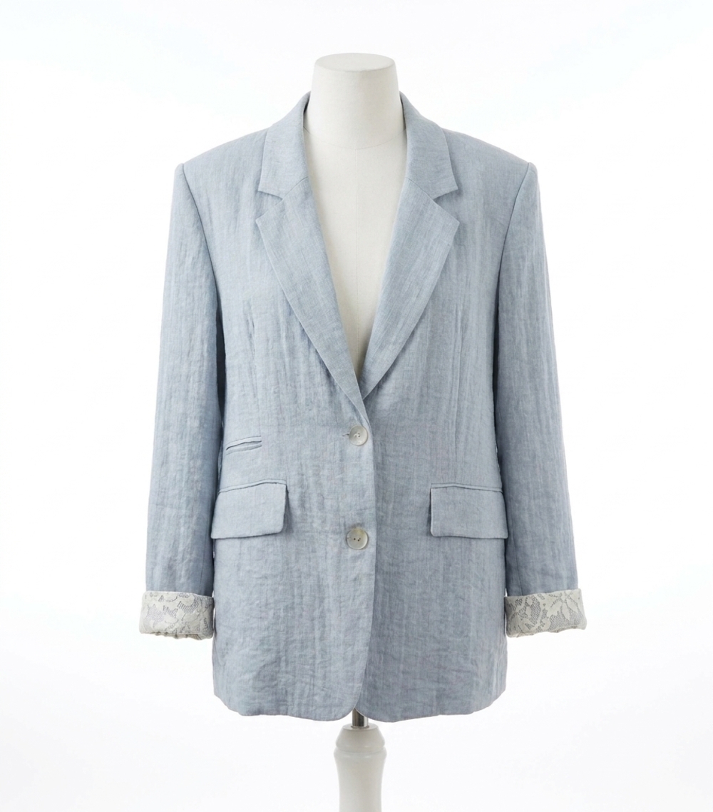 NEW MOLLY BRACKEN oversized blazer with lace cuff detail in light blue
